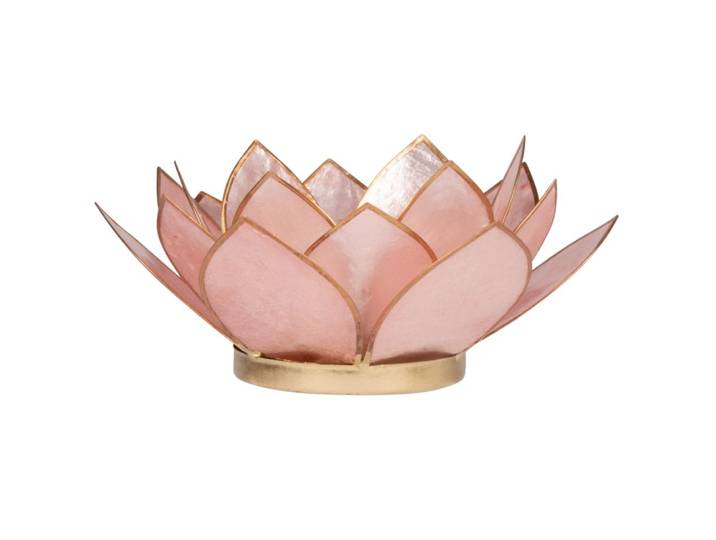 Lotus-Teelicht aus Perlmutt und roségoldenem Stahl