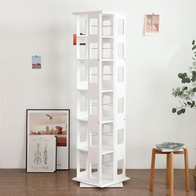 WILK Wooden Rotating Bookshelf Tower, Space-Saving White Bookcase
