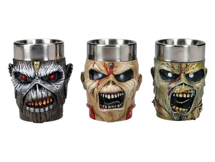 Figuren Shop GmbH Schnapsglas Schnapsbecher Iron Maiden - Eddie 3er Set - Shot Glas Merchandise Deko, Kunststein (Polyresin), Edelstahl