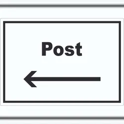 HB-Druck Post Aufkleber mit Text und Richtungspfeil links Annahme Brief Paket waagerecht A6 (105x148mm)
