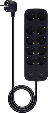 Regleta - ISY IPS-9120-B, 2 metros, 10 tomas, Negro