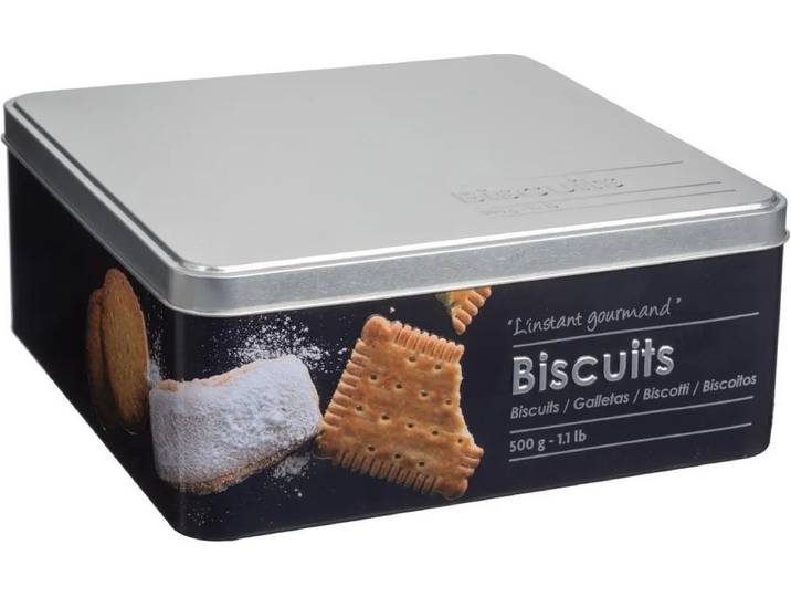 5Five Koektrommel biscuits - metaal - zwart/zilver - 20 x 20 x 8 cm - opslag blik