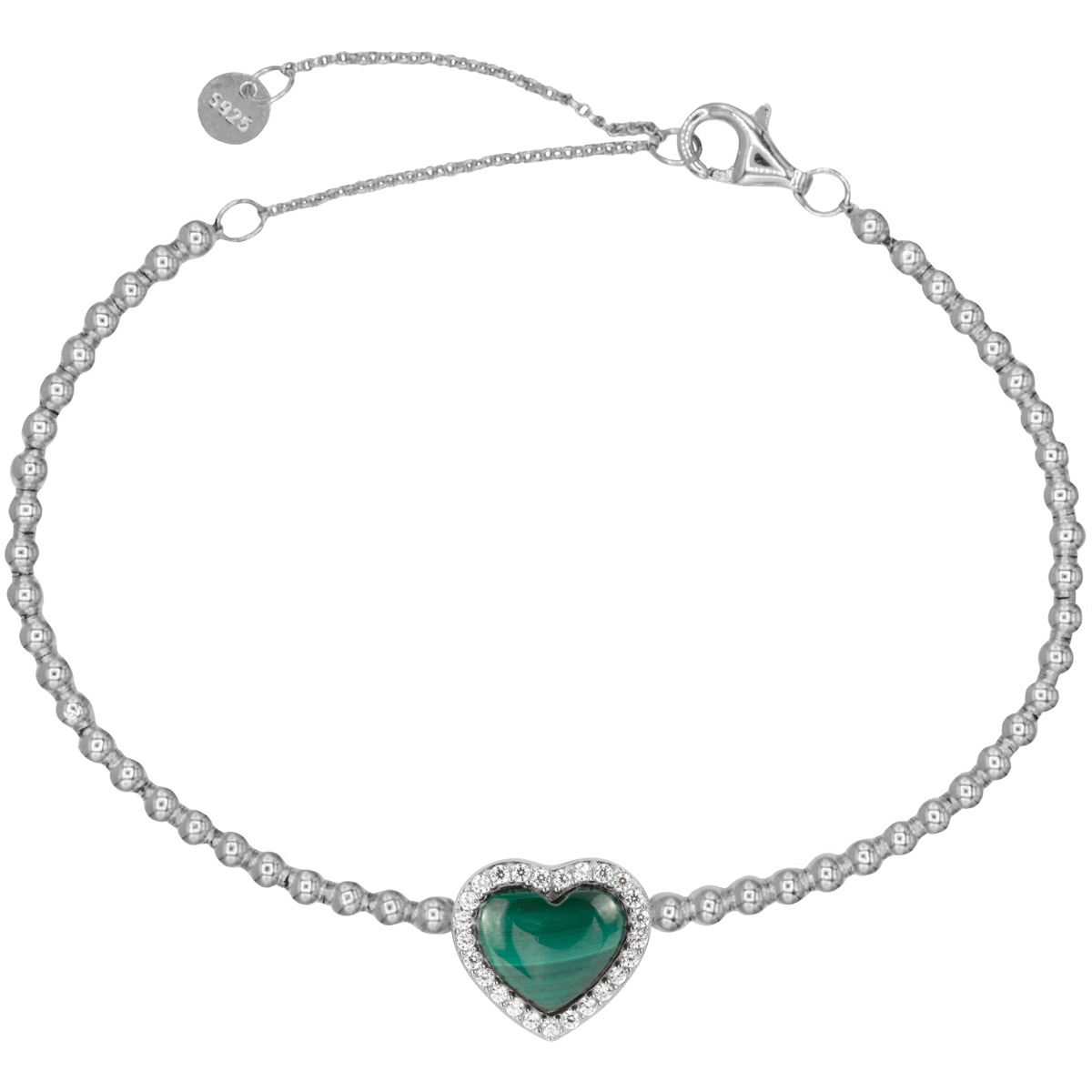 Jacques Lemans Armband Herz Sterlingsilber mit Malachit und Zirkonia