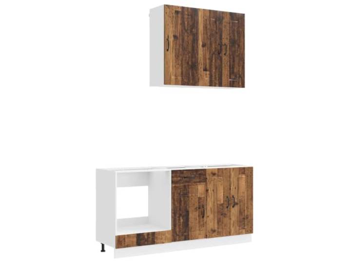 Favemtsl Kücheneinheit Kalmar 5-teilig Altholz-Optik Holzwerkstoff Stilvoller Küchenblock für den modernen Küchenraum mit verstellbaren Füßen und geräumigen Schränken.