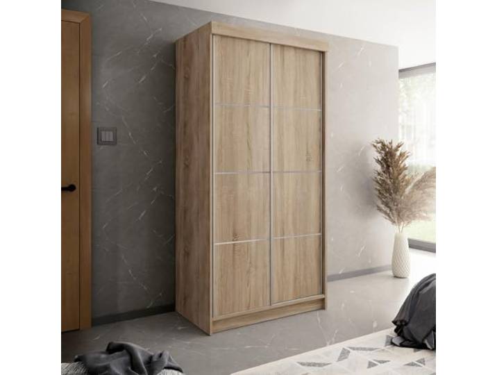 KIER FURNITURE Schiebegarderobe - Schrank Schlafzimmer – Schlafzimmerschrank – Wardrobe Bedroom – Kleiderschränke – Kleiderschrank Sonoma Eiche – 100x200x62 cm