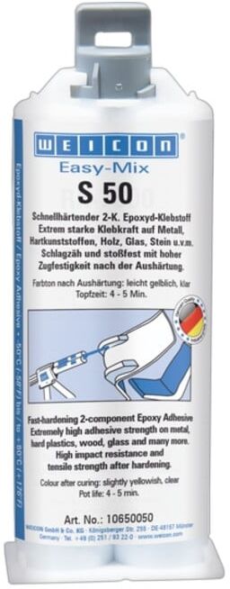 WEICON Easy-Mix S 50, Epoxid-Klebstoff für schnelle Reparatur- und Wartungsarbeiten, 50 ml (10650050)