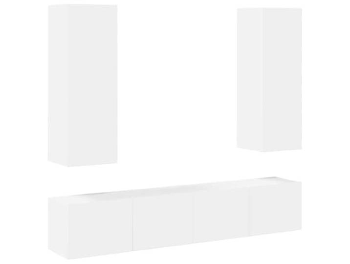 Kaorsrow 4-TLG. TV-Schrank-Set Wandmontage Weiß Holzwerkstoff Modernes hängendes Lowboard Set für Wohnzimmer und Schlafzimmer, reichlich Staufächer für Medien und Bücher.