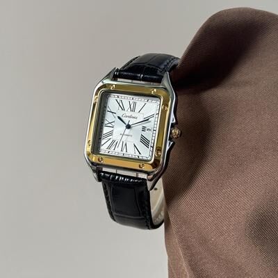 Fashion Sheath Luxury Square Roman Numeral Quartz Watch: Classic Leather Strap Business Dress Wristwatch gold