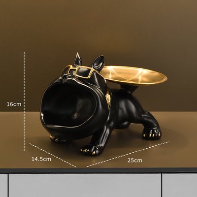 Discount Dollar Deals Resin Bulldog Statue, Dog Sculpture Storage Tray, Animal Home Decoration, Craft Art Sculpture black Bulldog