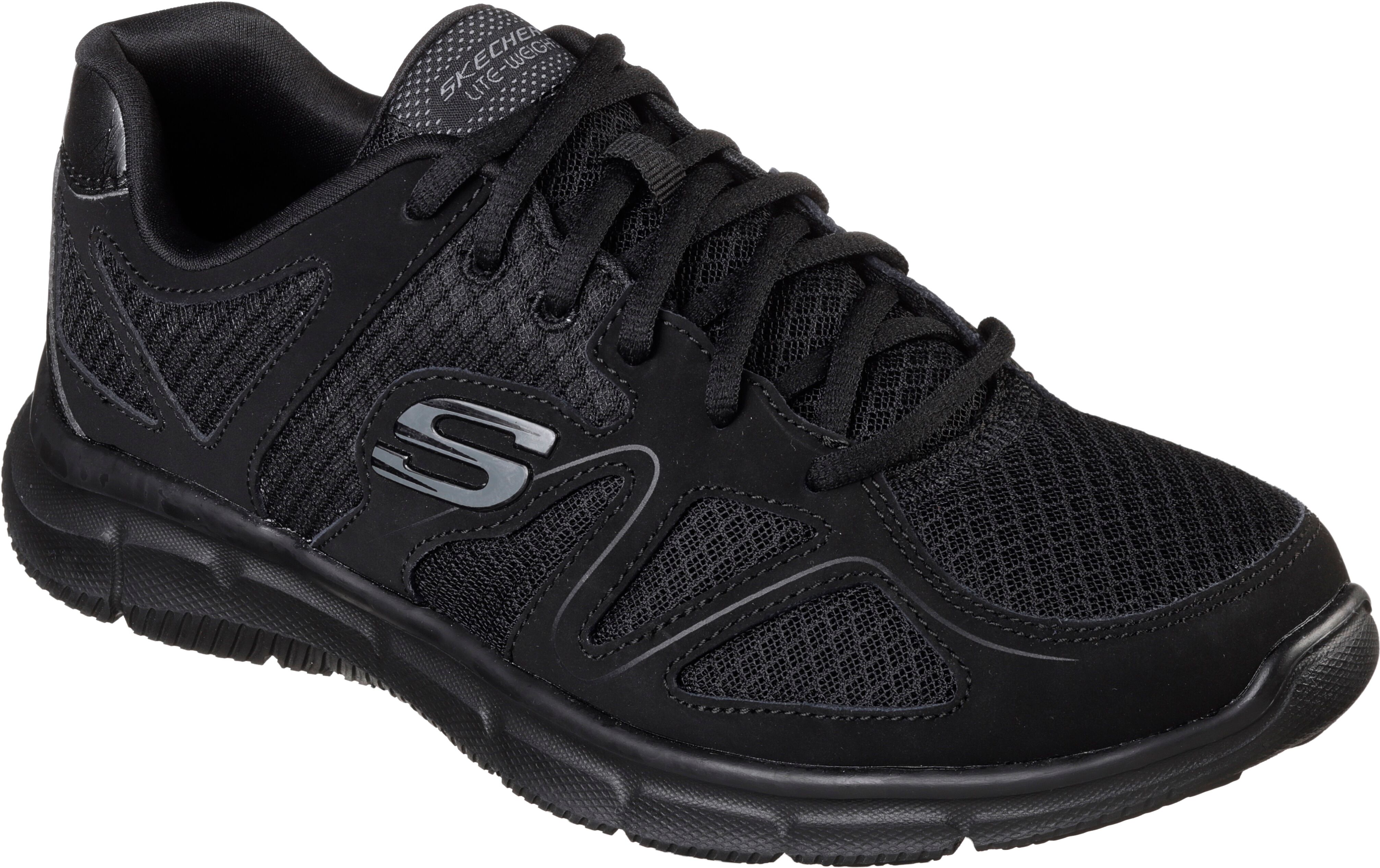 Sneaker SKECHERS "VERSE-FLASH POINT", Herren, Gr. 43, Textil, schwarz, Leder, Textil, Schuhe Sneaker, Freizeitschuh, Halbschuh, Schnürschuh mit Memory Foam-Ausstattung schwarz 43, Textil