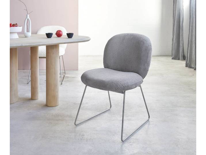 Esszimmerstuhl Nube-Flex Cord Silbergrau Kufengestell Edelstahl Taschenfederkern, Esszimmerstühle