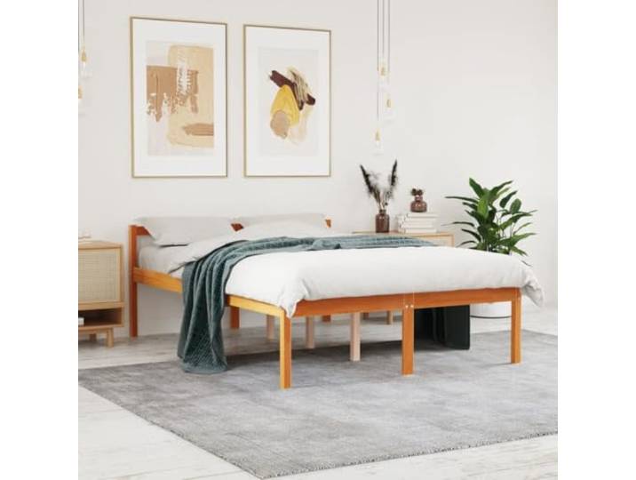 Massives Kiefernholz Seniorengerecht 44cm Bett 135x190cm Braun Seniorenbett Massivholz Kiefer Wachsbraun 135x190 cm mit Kopfteil und Stauraum Hohe Einstiegshoehe 44cm
