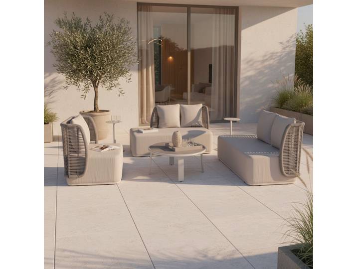 Gartenlounge 153/81/76 cm 6-teilig Metall, Kunststoff, Textil