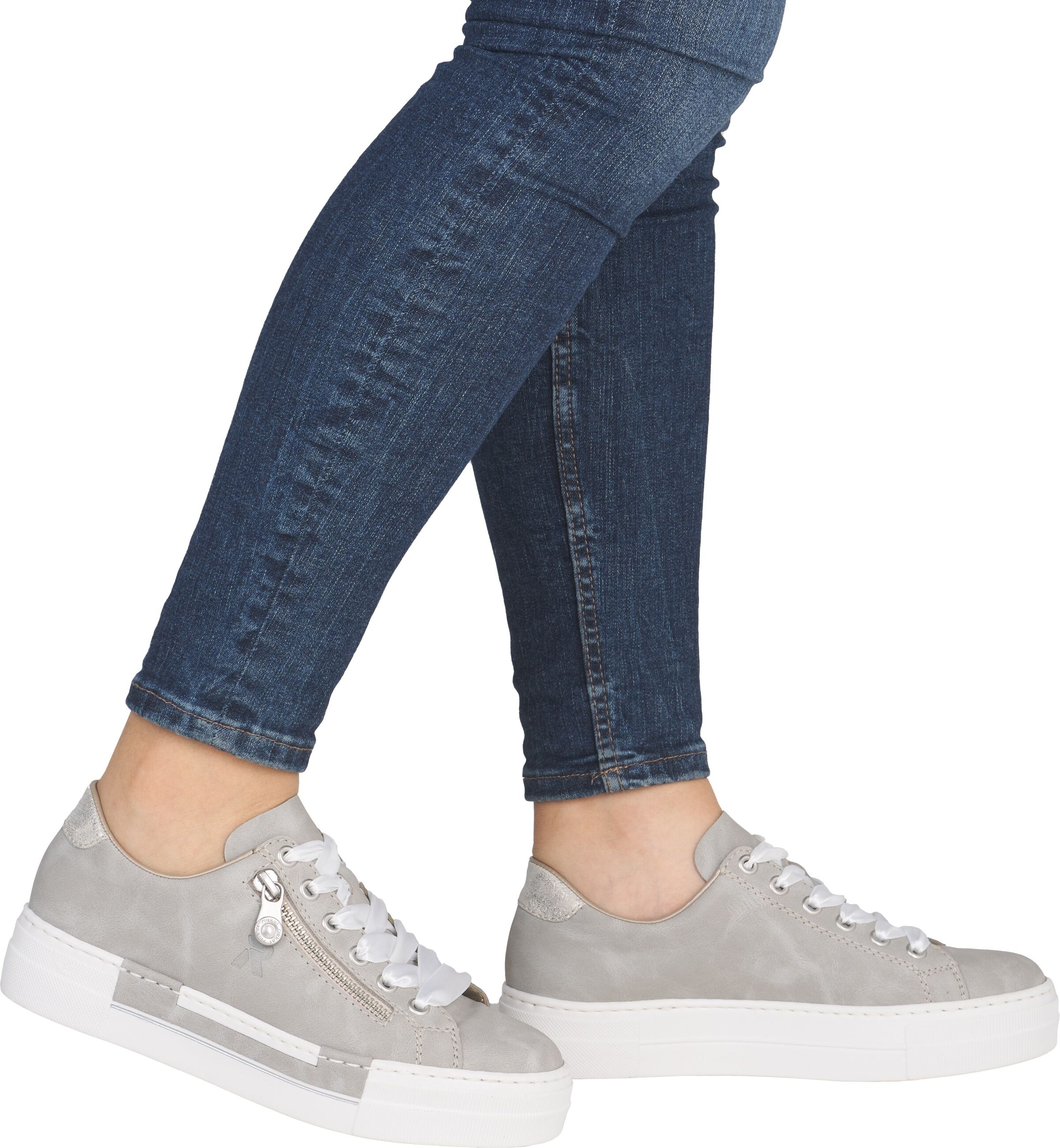 Plateausneaker RIEKER, Damen, Gr. 37, Textil, grau (hellgrau), Nubuklederimitat, Schuhe Plateausneaker, mit Zier-Reissverschluss, Freizeitschuh, Halbschuh, Schnürschuh hellgrau 37, Textil