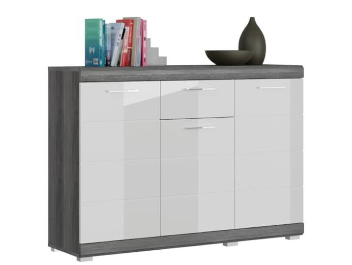 Newroom Kommode Weiß Hochglanz Rauchsilber 120 cm Sideboard Wohnzimmer