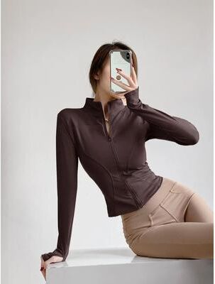 Uplifted Goods Quick Drying Sports Coat Women Long Sleeve Top coffee l