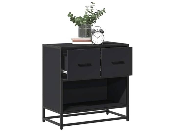 HEFZGDB Nachttisch Schwarz 60x31x60 cm Holzwerkstoff und Metall mit Stauraum und robuster Platte für Schlafzimmer Einrichtung