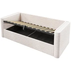 MODFU Tagesbett Samt Beige 90x200 cm mit LED-Beleuchtung und hydraulischem Stauraum