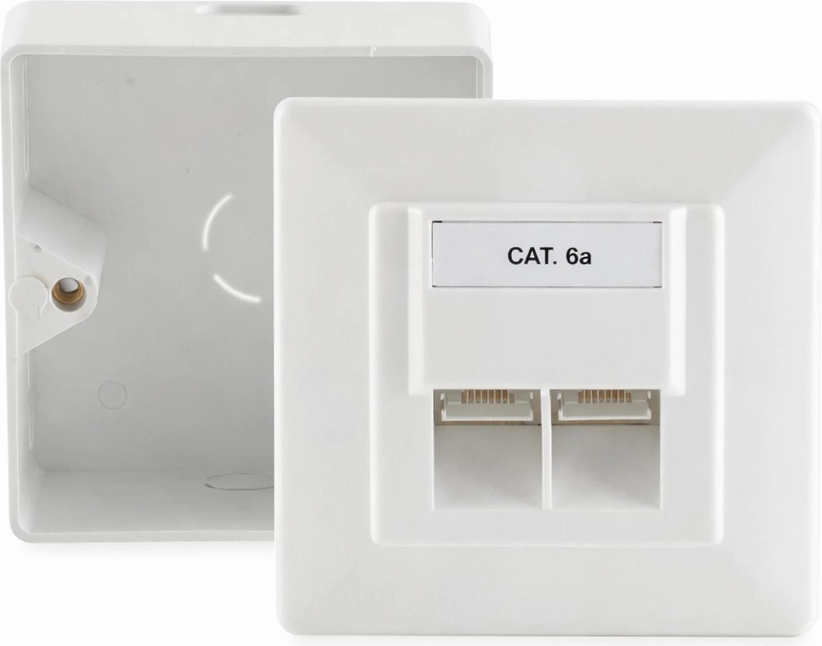 S-Impuls CAT 6A connectordoos met 2x RJ45-aansluiting, AP/UP, 45 graden, volledig afgeschermd