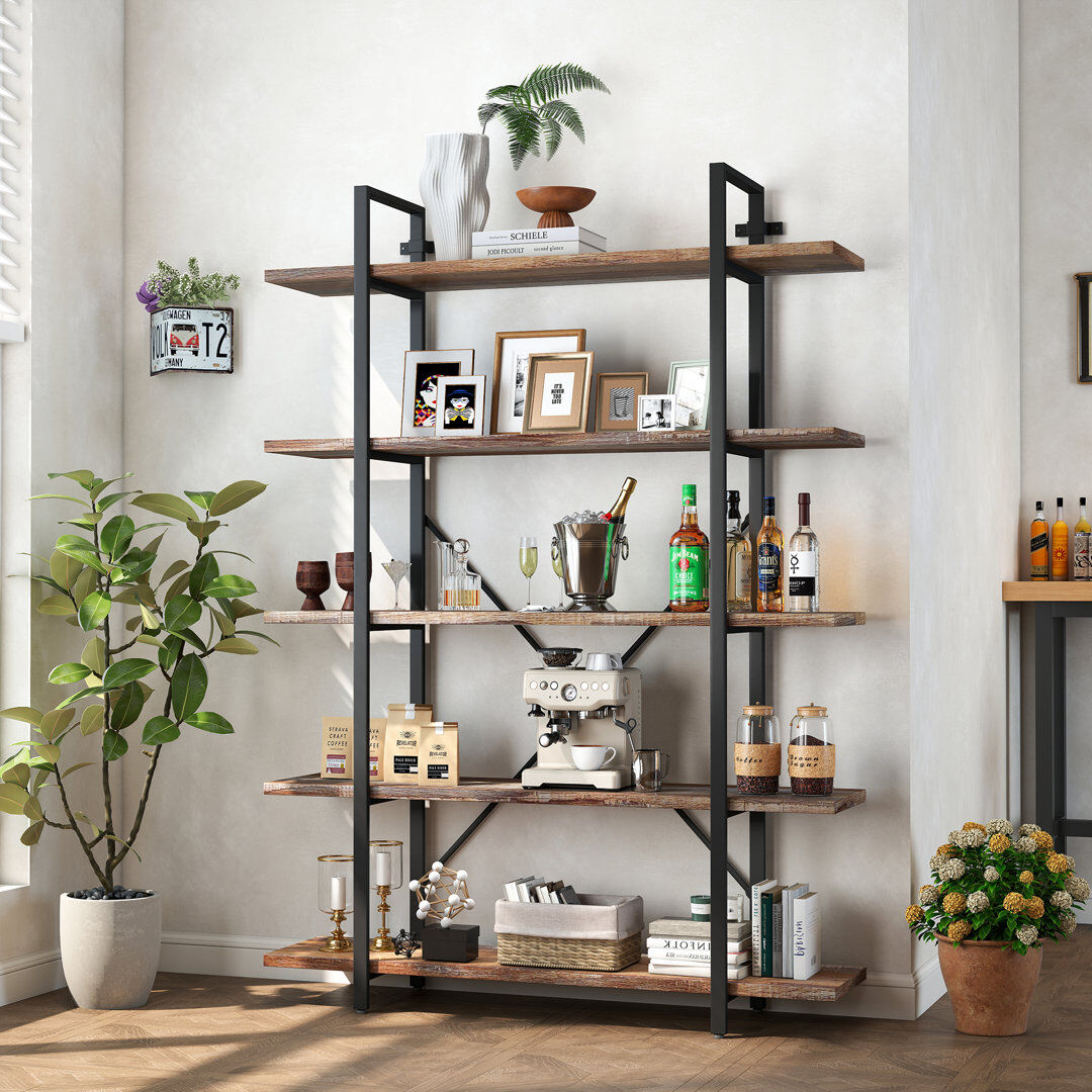 Blue Elephant 178cm H x 120cm W Metal Etagere Bookcase Yellow;Beige;Brown (5 Shelves) 120cm (W) x 32cm (D) x 178cm (H)
