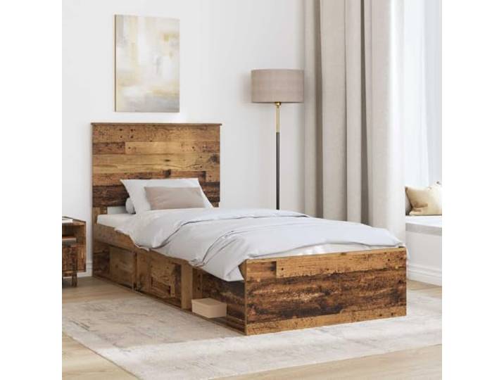 SKTQYQO Bettgestell Altholz 90 x 190 cm Kiefer massiv Modernes Design, leicht zu reinigen, Kopfteil inklusive, robust und langlebig