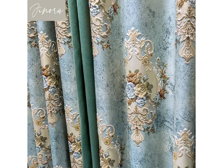 Rideaux de fenêtre brodés personnalisés en Jacquard français en Relief bleu clair de haute qualité, pour salon, chambre à coucher, Villa