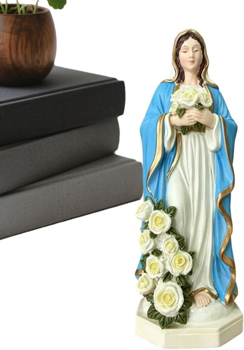 Moeder Maria Standbeeld - Heilige Moeder Sculptuur - Weerbestendig hars - Hoogte: 20 cm