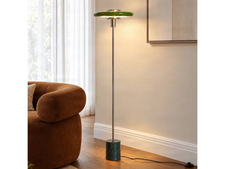 Lampe sur pied Branford, style rétro, vert, métal/marbre - Lindby - Salon / séjour - Vintage / rétro - À ampoule unique