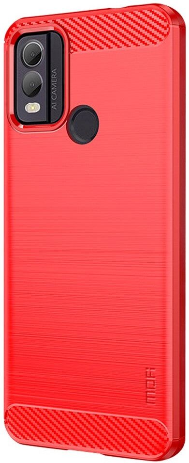 Nokia C22 Mofi Brushed Carbon Fiber Fleksibelt Plastik Bagside Cover - Rød