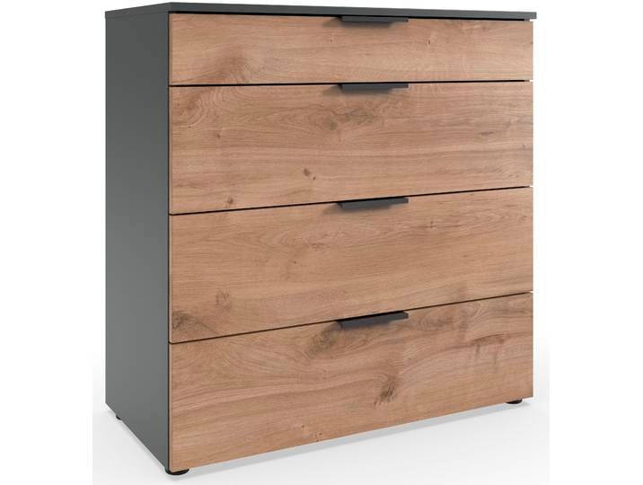 Schubkastenkommode, Schwarz & Plankeneiche, 81x84x41 cm, Spanplatte, 4 Schubladen, Modern, Wimex