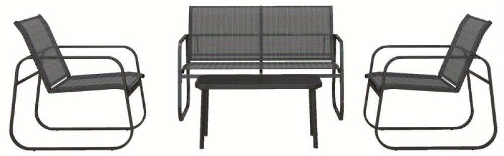 Lounge-Bank - Lounge-Set - Gartenbank - Modulares Bank-Set - 4-teiliges Set - Schwarzer Rahmen - Weiße Mesh-Polster