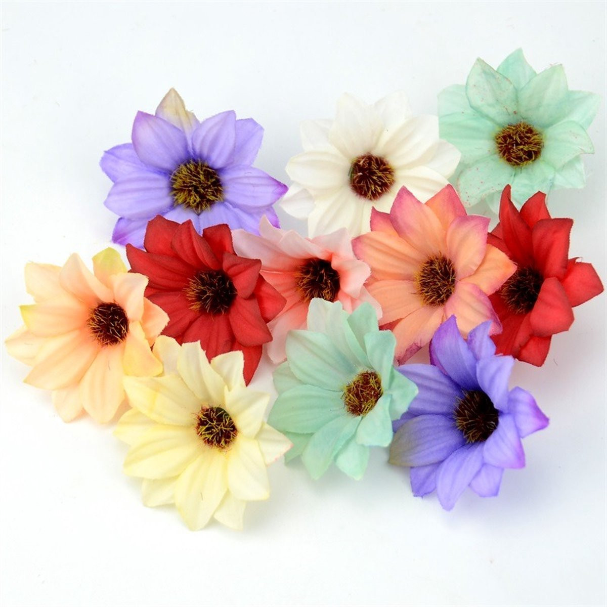 100 stuks Mini Kunstbloemen Mix Multicolor - 6 cm - Decoratie Bloemetjes
