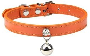 Uplift Essentials Colorful Adjustable Leather Pet Collar With Metallic Safety Bell orange m