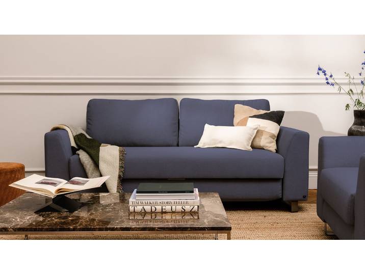 BRUNO Schlafsofa 160cm in Blau Klassik stabiles Massivholz & Boxspringkomfort
