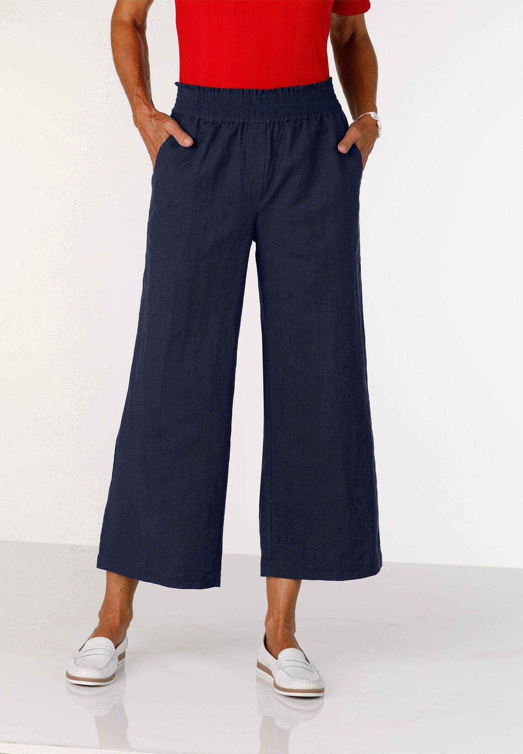 Culotte WITT "Culotte Culotte mit Leinen-Anteil", Damen, Gr. 52, N-Gr, blau (marine), Sportlich, weit, Hosen Culotte