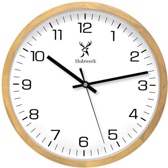 Holzwerk Germany WOLFSBURG moderne wandklok, design, kwartsuurwerk, hout, beige en wit, diameter: 30 cm