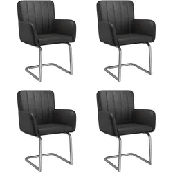 Merax 4er Set Esszimmerstühle, Polsterstühle, mit vertikalen Streifen, Gepolsterter Sessel mit zickzackförmige Metallbeine, PU, Schwarz
