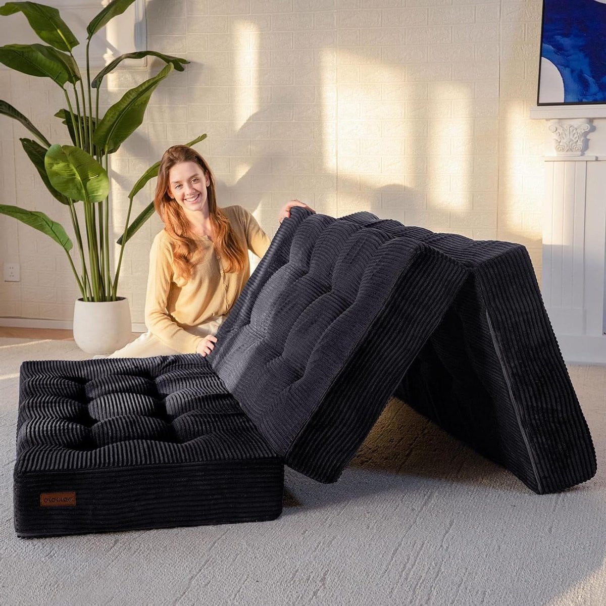 Opvouwbare Futon Sofa Bed met 15 cm Schuimvulling - Zwart - 150 x 200 cm