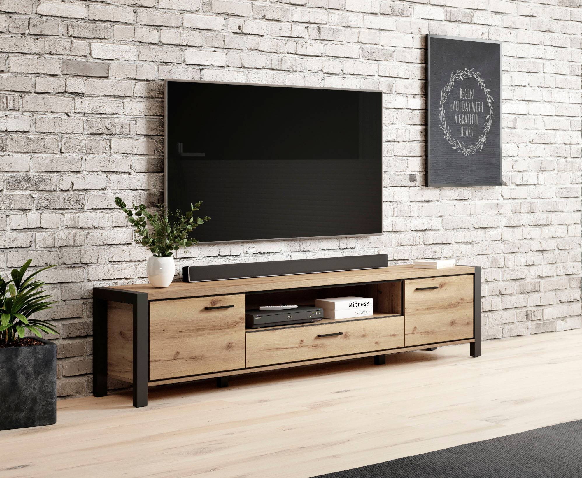 Lowboard HOME AFFAIRE "Aktiv", braun (taurus), B:210cm H:50cm T:41cm, Sideboards, Lowboard, Breite 210 cm taurus B/H/T: 210cm x 50cm x 41cm, taurus-schwarzmatt, 1 Stk., 2 Stk.