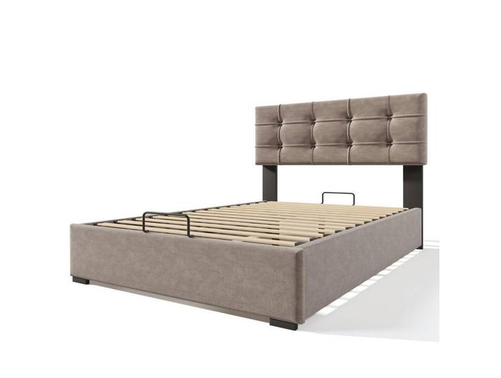 Okwish Polsterbett mit Stauraum 140/200 cm Hellgrau höhenverstellbares Kopfteil, 140x200 cm, Schlafzimmer, Betten, Polsterbetten