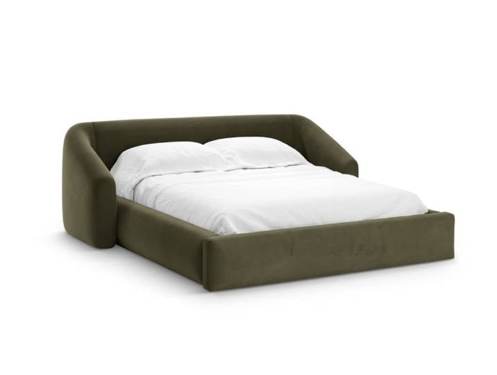 Lit coffre avec tête de lit 200x140cm en velours vert