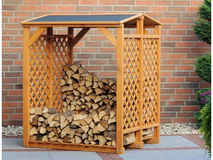 Kaminholzregal PROMADINO, braun, B:120cm H:148cm T:118cm, Holzwerkstoff, Kaminholzlager, Kaminholzregal
