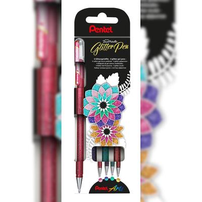Pentel Gel-Tintenroller Dual Metallic Glitzer K110, 0,5mm, 4 Stück sortiert