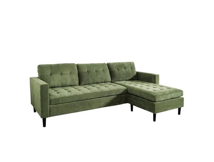 Ecksofa STOCKHOLM - 220cm - grün - Cordstoff - Federkern Rundum-Bezug Ottomane links oder rechts montierbar, Taschenfederkern, skandinavischer Stil, pflegeleicht, belastbar bis 120 kg