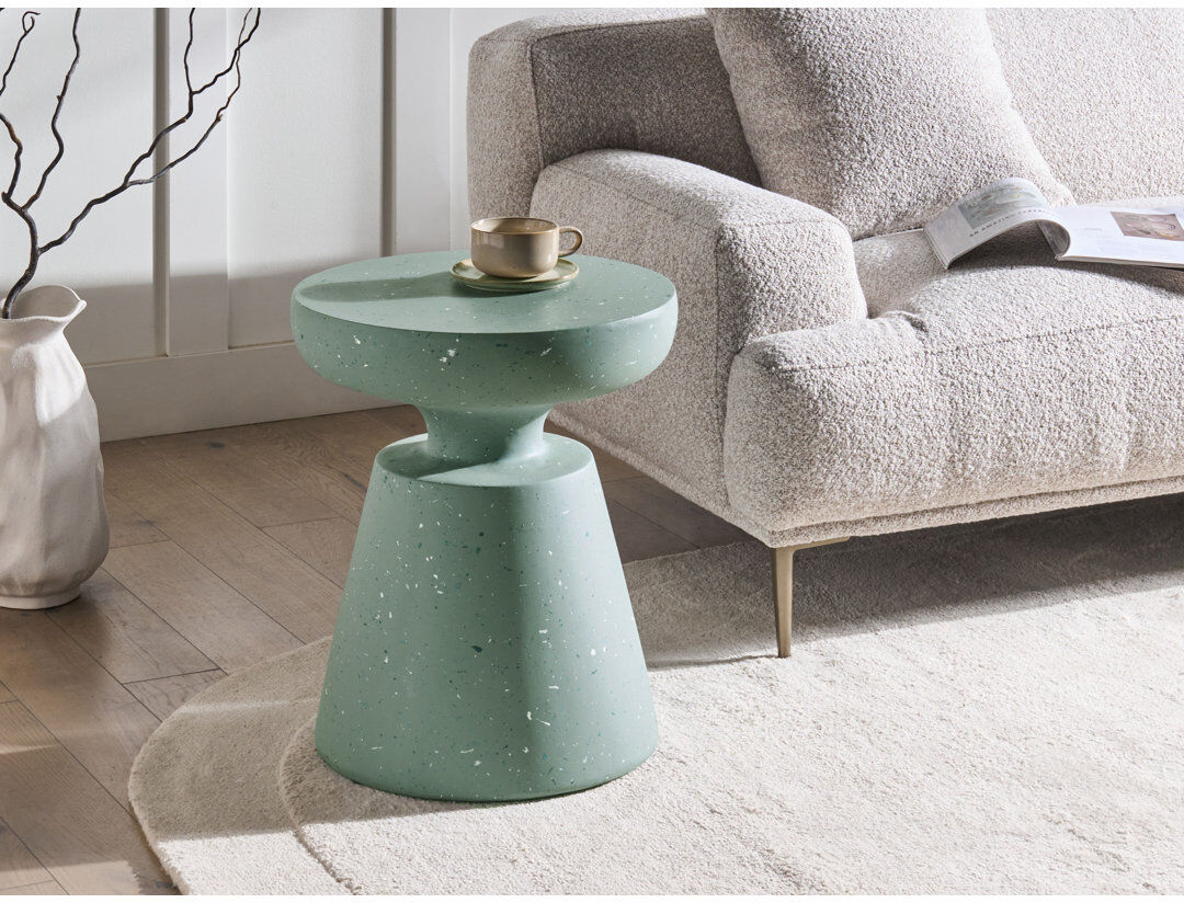George Oliver Ceramic Top Pedestal Round Side Table Green 52cm H X 45cm W X 45cm D