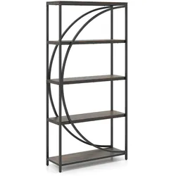Helloshop26 - 5-stöckiges halbmondförmiges Bücherregal 175 cm hoch praktischer Stauraum rustikaler Stil braunes Metall 20_0015522