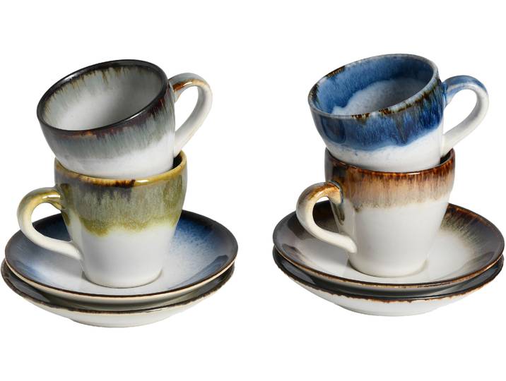 Espressotasse CREATABLE Cascade Mix, Espresso-Set, 8-tlg. , bunt, 8 Stk., Steinzeug, Trinkgefäße, Espressotasse, Reaktivglasur