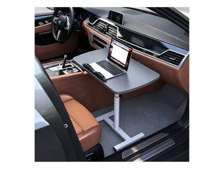 HOFUNTRE Klapptisch Wohnmobil, Wohnmobil Esstisch Klappbar 6.8 kg Tragfähigkeit, Verstellbar (60–95 cm), Stabile Standkonstruktion, Leichtgängige Rollen(Gray,60x40x95cm/24x16x37in)
