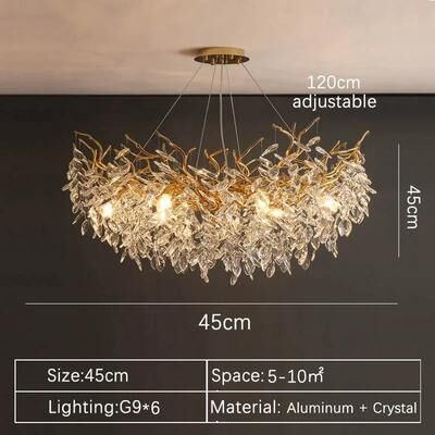 GlowBake Luxury Gold Crystal LED Chandelier, Elegant Ceiling Light For Living Room, Dining & Bedroom 45cm white Light