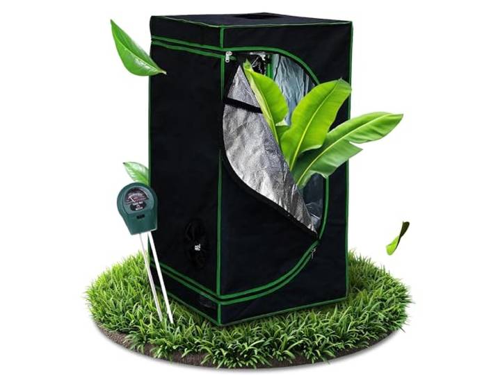 Melko - Ensemble de tente de culture 120x120x200 cm avec mesureur 3-en-1 - Tente de culture étanche à la lumière et à l'eau en tissu extra-résistant avec film intérieur réfléchissant - Tente de